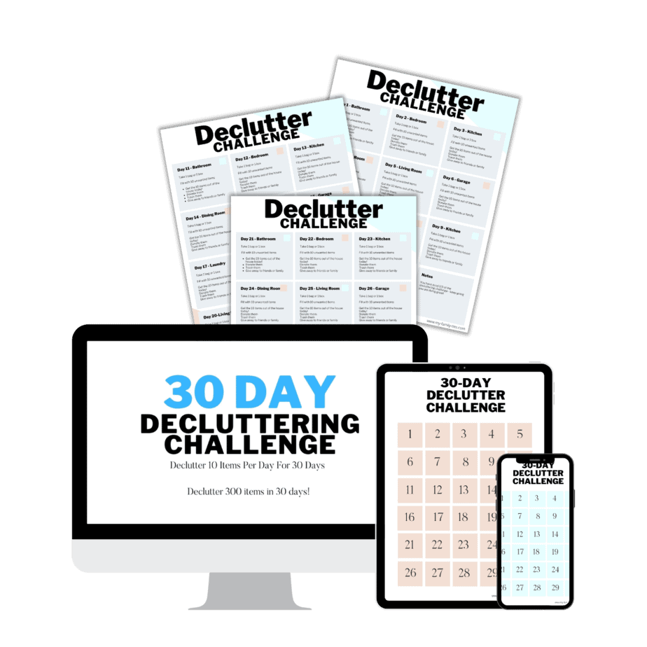 Free 30-Day Printable Decluttering Challenge PDF with daily checklist to declutter your home in 30 days