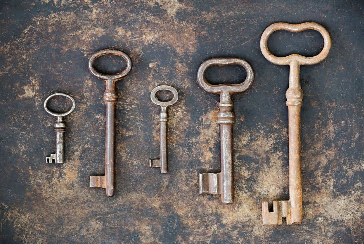 Halloween party ideas for tweens Selection of different sized old keys. Perfect for a home made escape room party game for a tween Halloween party. My Family Ties 