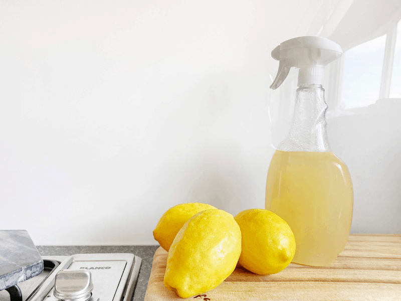 Natural cleaning method with clear spray bottle made from lemons in the kitchen.
From slovenly to spotless: quick Spring cleaning hacks. Spring cleaning tips and lifehacks to clean your home in no time. 
