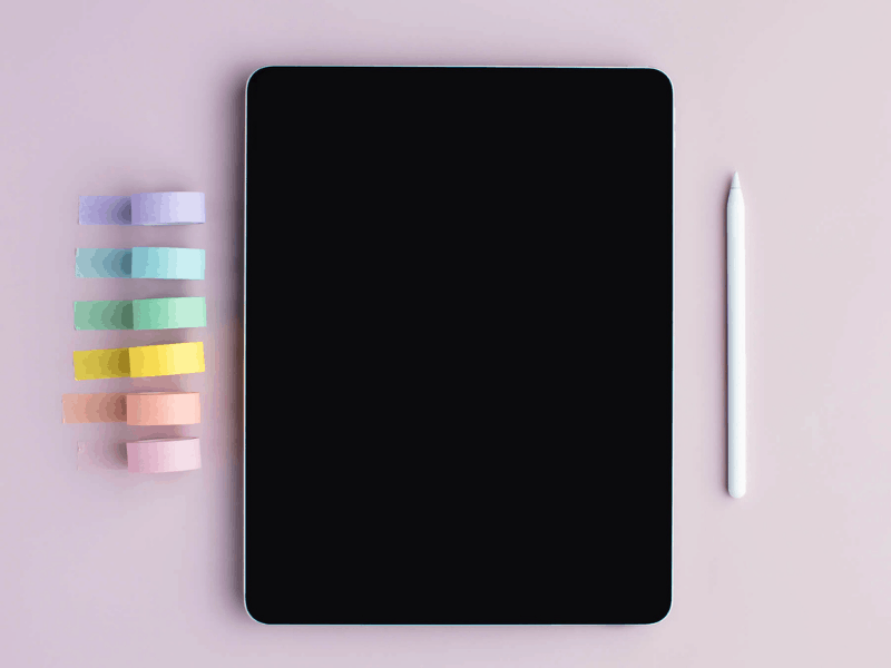 purple background, iPad, iPad pen, Rainbow washi tape, online tools for your blog, 